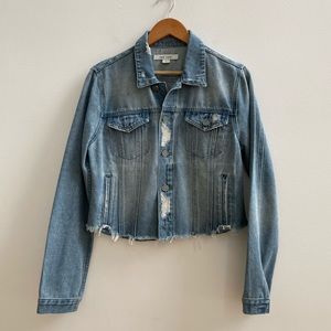 Destructed crop denim jacket